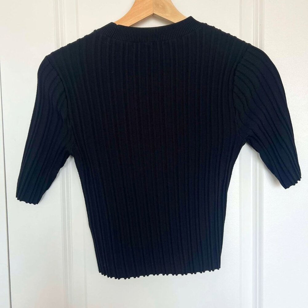 Club Monaco Black Ribbed Short Sleeve Knit Top
